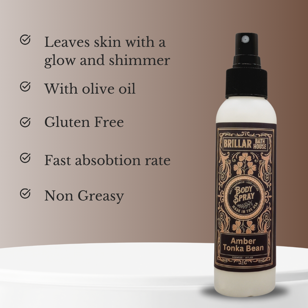 Brillar Bath House Amber Tonka Bean Scented Shimmering Body Spray