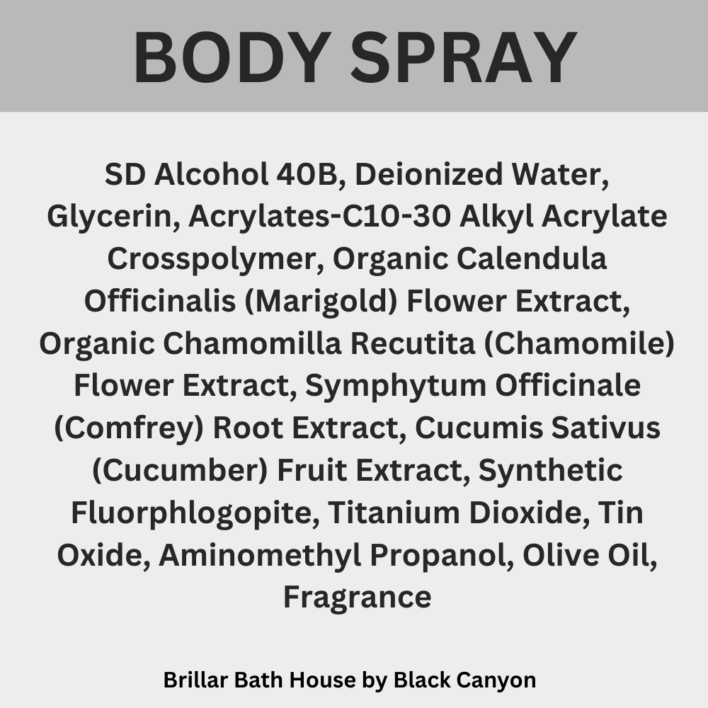 Brillar Bath House Patchouli & Tobacco Flower Scented Shimmering Body Spray