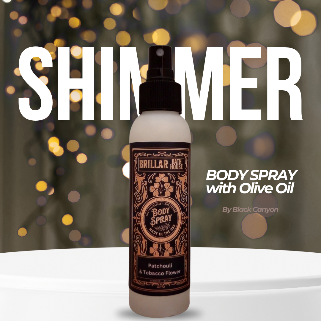 Brillar Bath House Patchouli & Tobacco Flower Scented Shimmering Body Spray