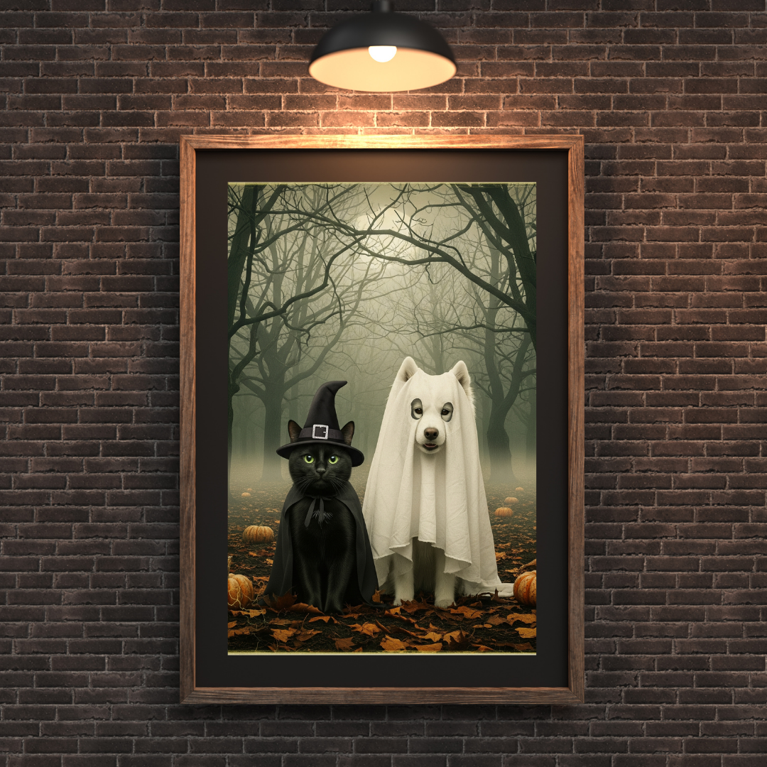 Poster: Fur-ight Night – Halloween Cat & Dog Wall Art