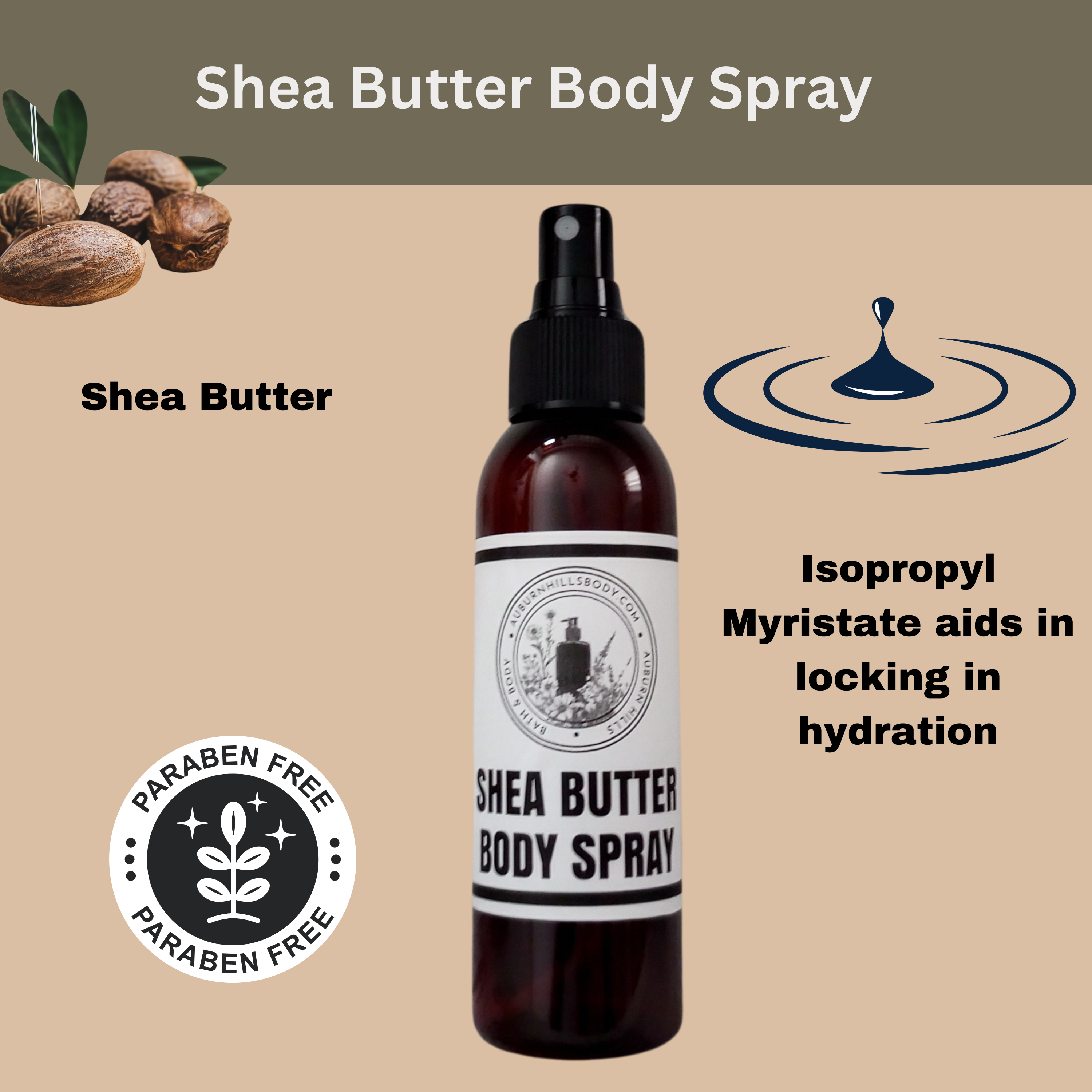 Auburn Hills Salted Caramel & Bourbon Scented Body Spray with Shea Butter