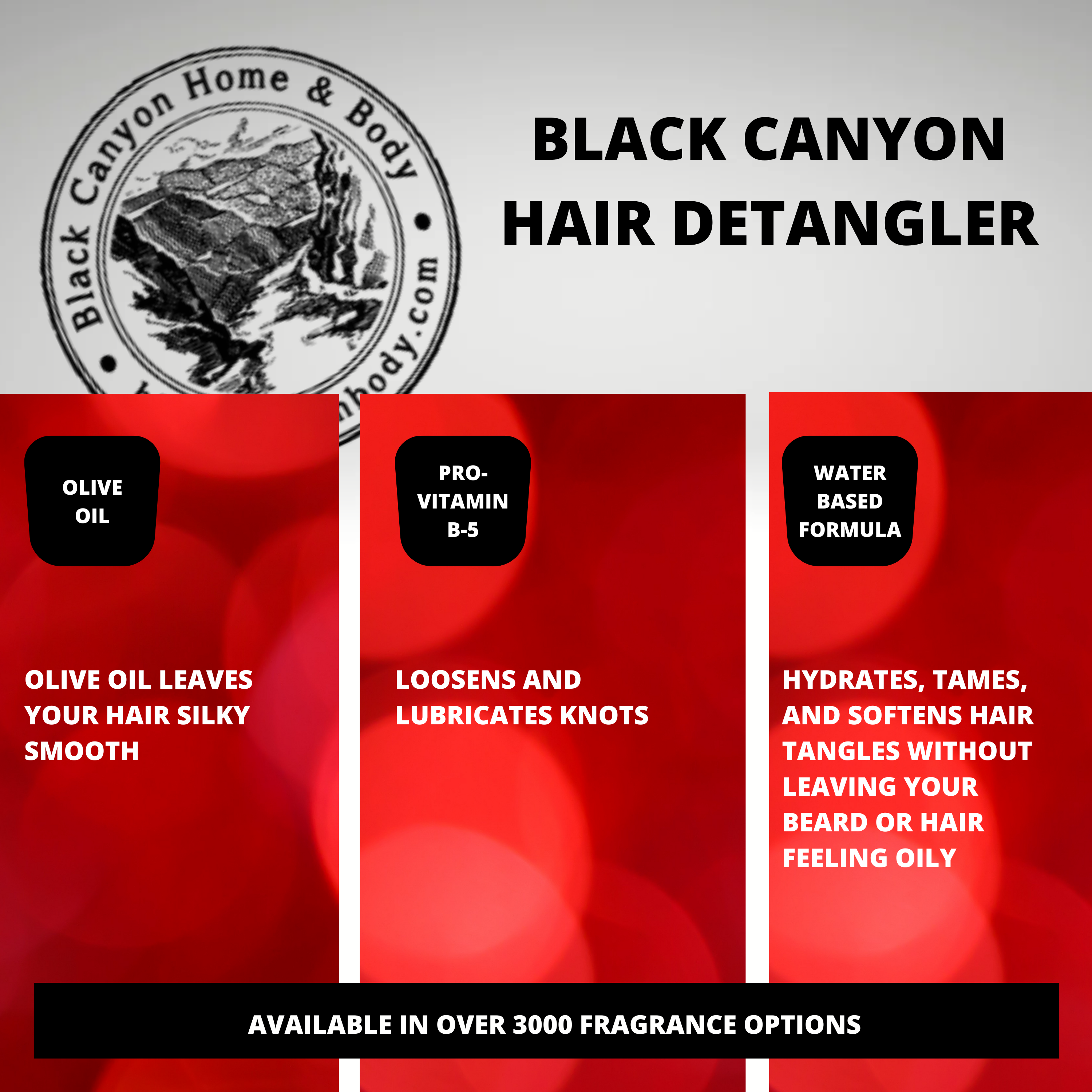 Black Canyon Spiced Vanilla Scented Hair Detangler Spray with Olive Oil