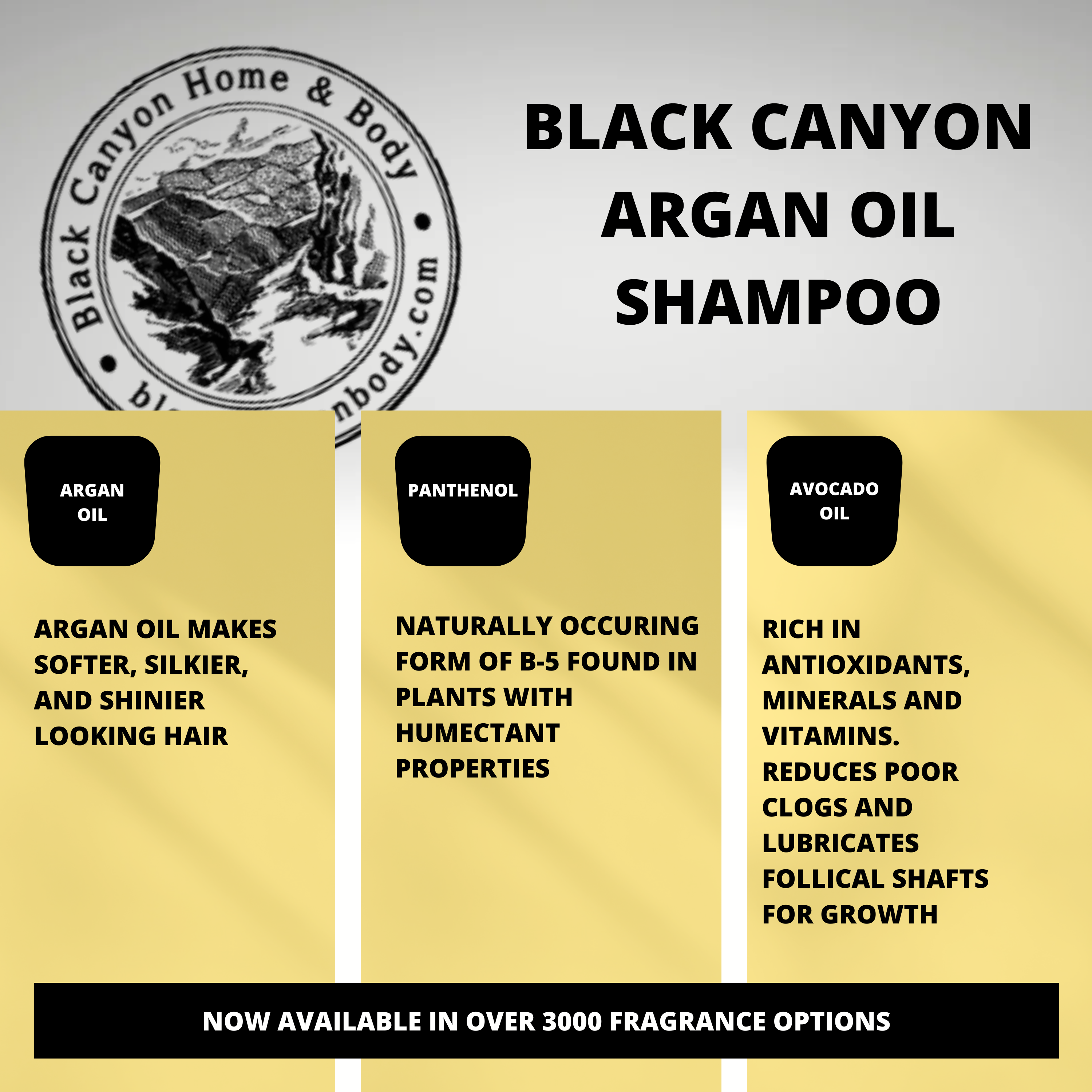 Black Canyon Cashmere Sandalwood & Vanilla Scented Shampoo with Argan Oil