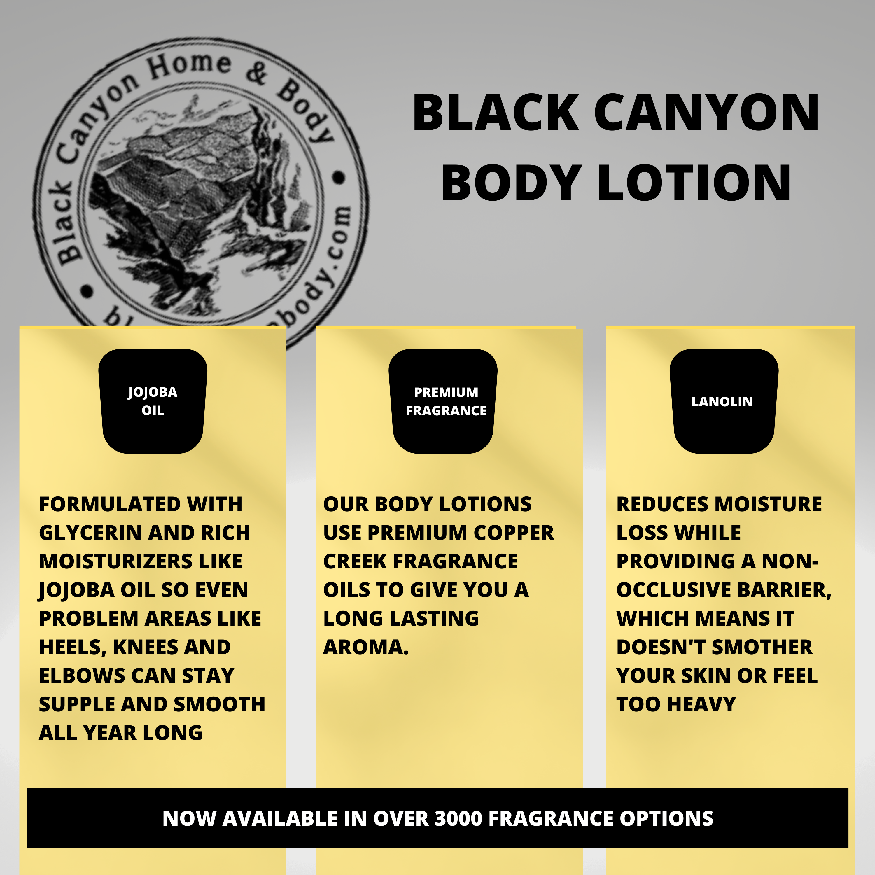 Black Canyon Grapefruit & Quince Scented Luxury Body Lotion with Lanolin and Jojoba Oil