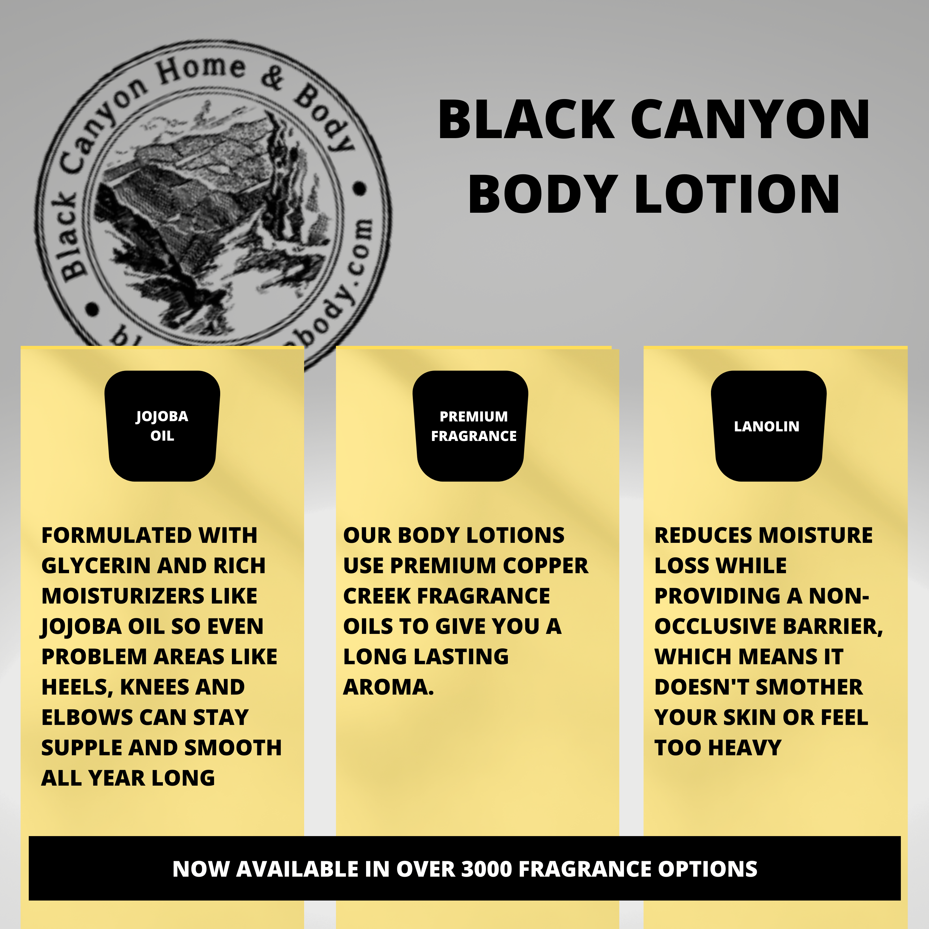 Black Canyon Bergamot Jasmine & Carnation Scented Luxury Body Lotion with Lanolin and Jojoba Oil