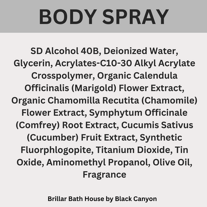 Brillar Bath House Patchouli & Tobacco Flower Scented Shimmering Body Spray