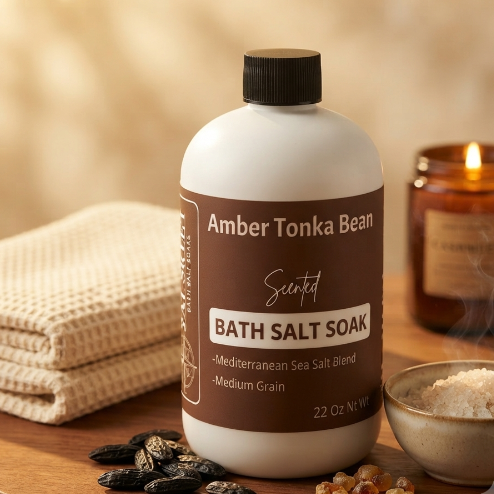 Amber Tonka Bean Scented Mediterranean Sea Salt Bath Soak